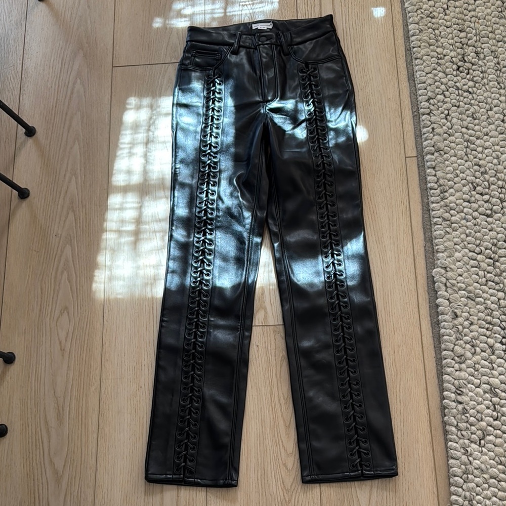 Good American Faux Leather Pants with Lace-Up Detail. Never worn!